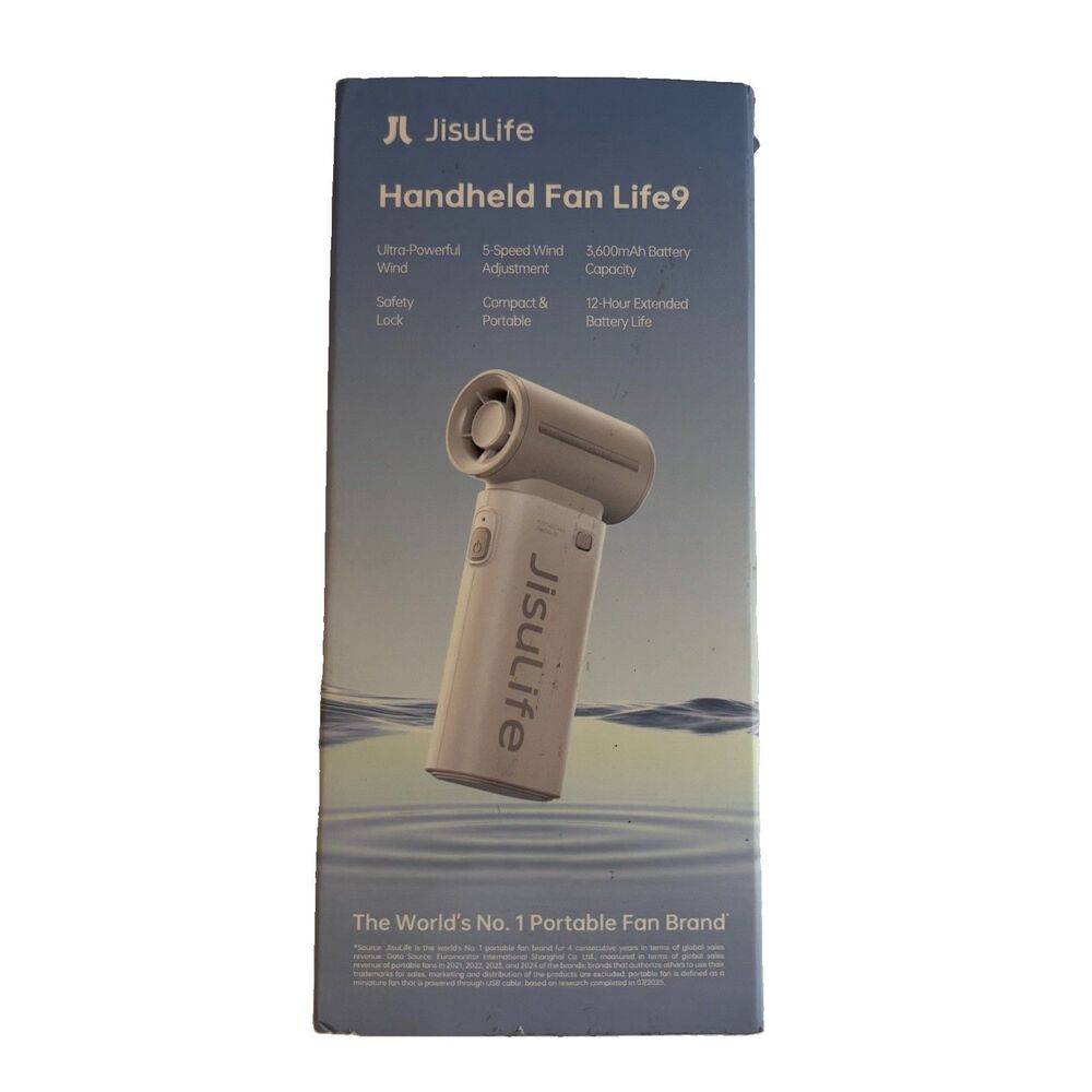 JisuLife Handheld Fan Life9 Rechargable 3600mAh Battery White New Open Box